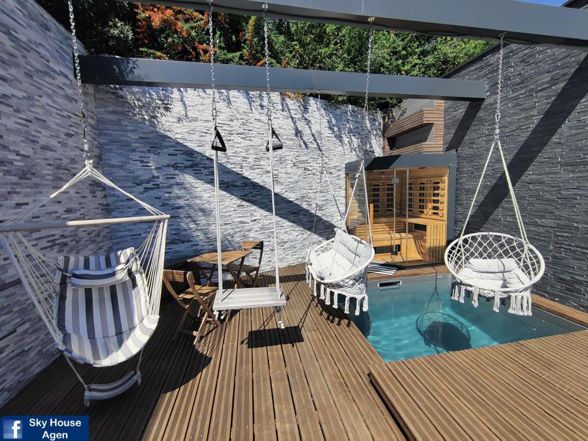 Piscine Chauffee Et Spa Jacuzzi Privatif Terrasse Sans Vis A Vis ,,,Sky House Agen,,, Kültér fotó