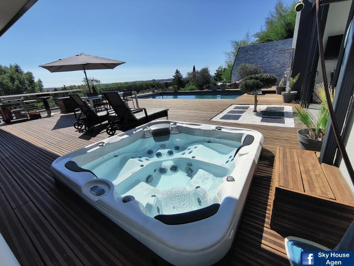 Piscine Chauffee Et Spa Jacuzzi Privatif Terrasse Sans Vis A Vis ,,,Sky House Agen,,, Kültér fotó